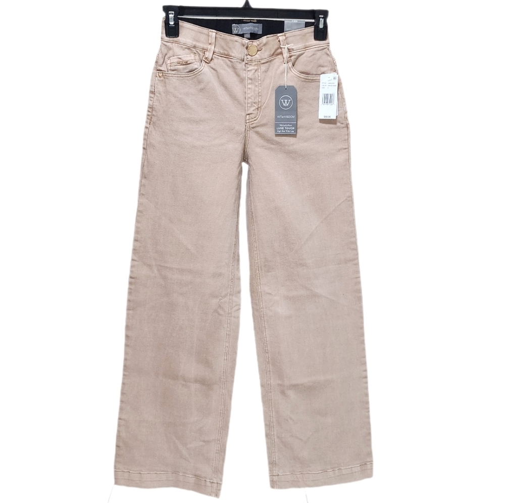 Wit & Wisdom Ab Solution Sam High Rise Wide Leg Jeans Luxe Touch Washed Sand 0